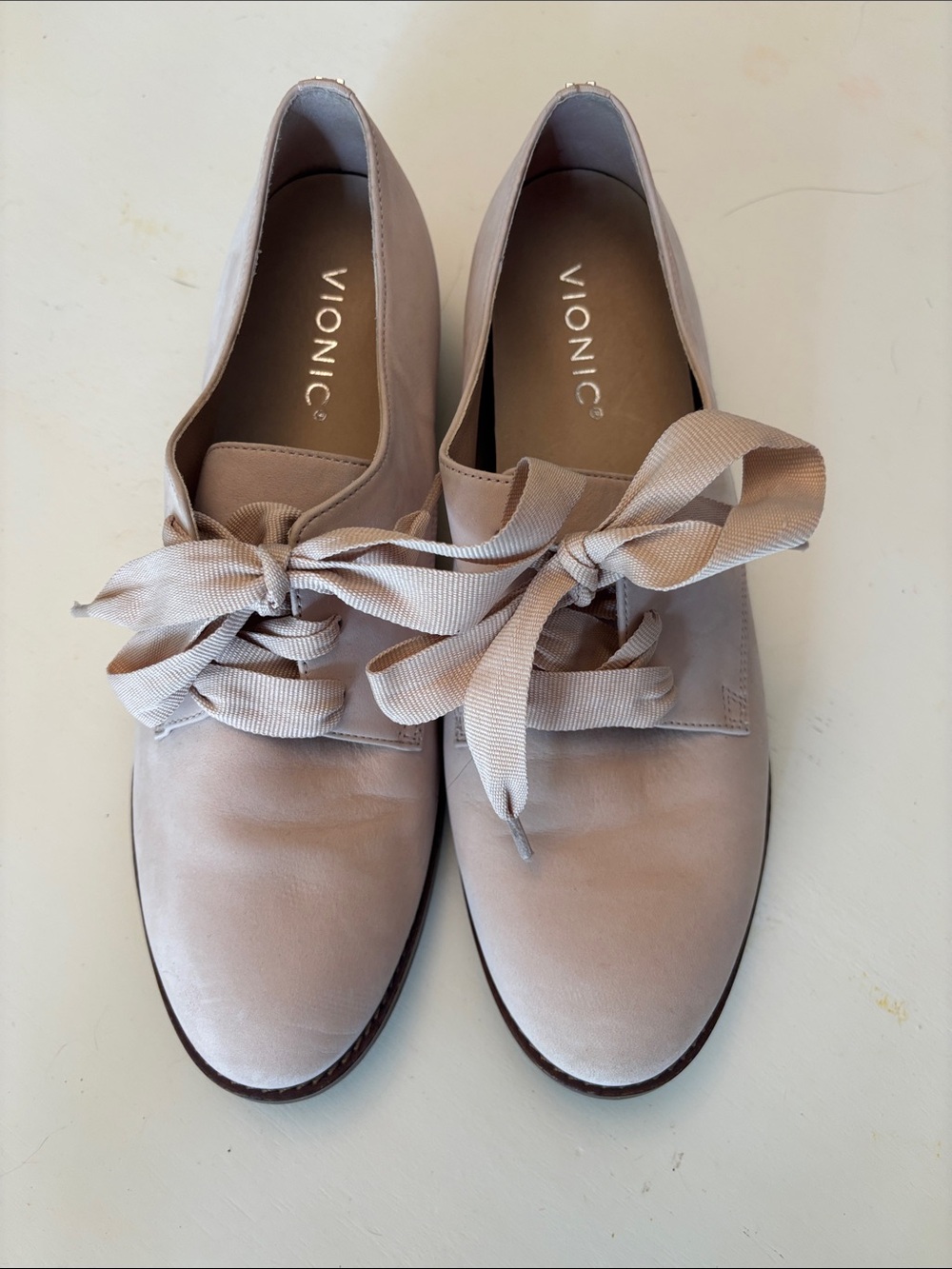 Vionic Blush Pink Ribbon Lace Oxford Flats